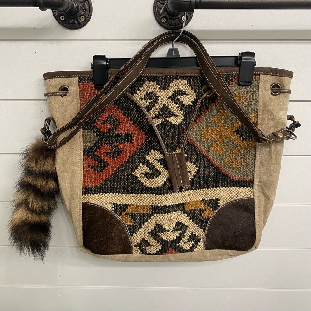 Aztec Rug Woven & Cowhide Canvas Shoulder Bag
